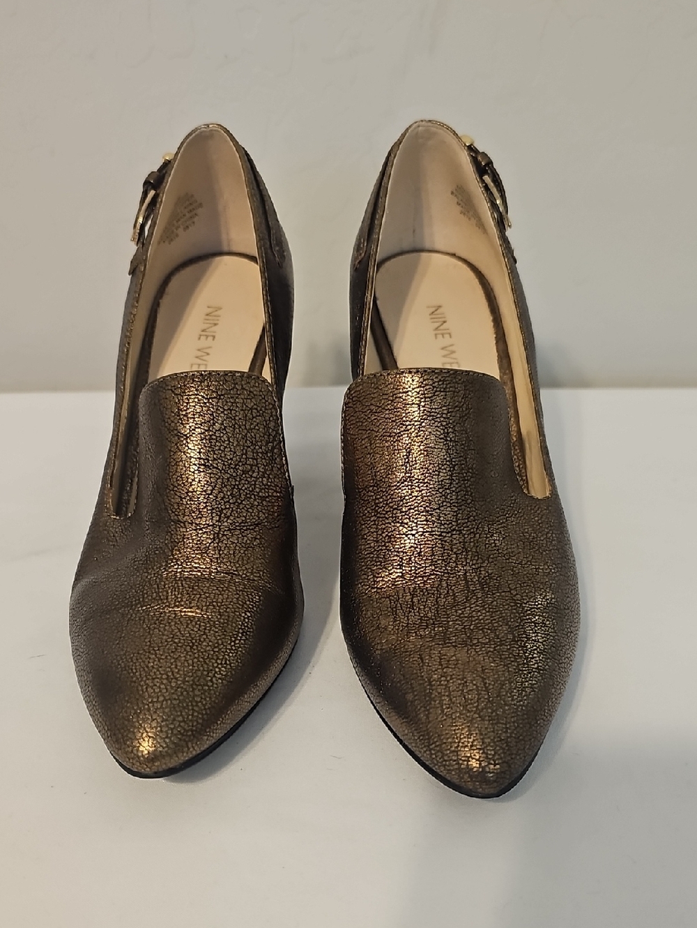 Nine West Distressed Bronze Metallic Pointed-Toe Heels